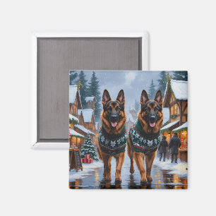 Imán Perros Pastor Alemán Navidad Nieve Fiesta