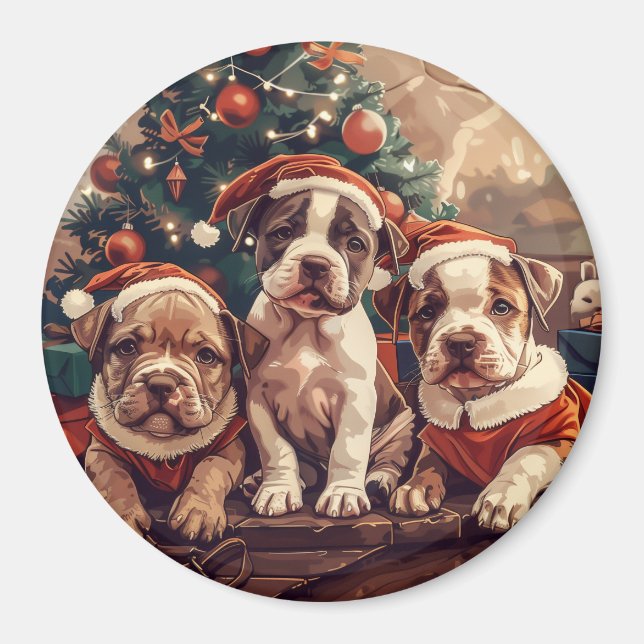 Imán Perros Pit Bull Cachorros de Navidad (Frente)