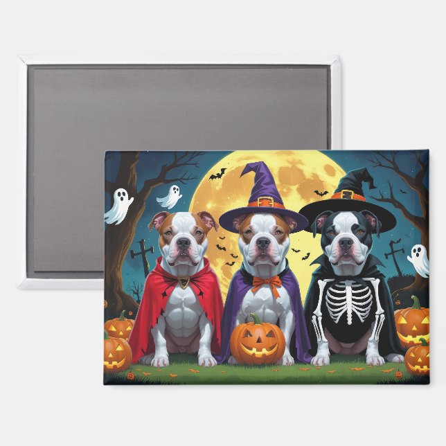 Imán Perros Pitbull Calabaza Halloween Divertido (Anverso/Reverso)