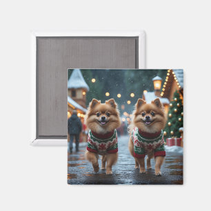 Imán Perros Pomerania Navidad Nieve Fiesta
