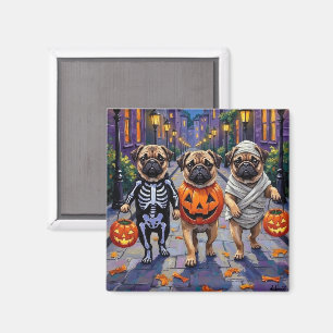 Imán Perros Pug Trick-or-Treating con disfraces de Hall