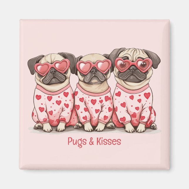 Imán Perros Pug Y Besados Día de San Valentín Pug (Frente)