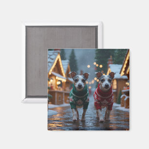 Imán Perros Rat Terrier Navidad Nieve Fiesta