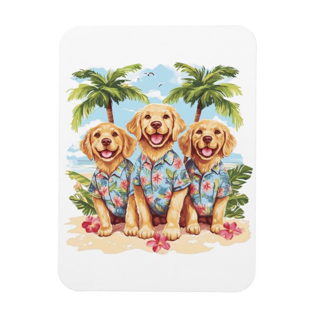 Imán Perros recuperadores de oro con Camisetas hawaiano (Vertical)