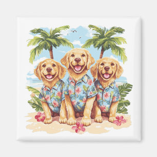 Imán Perros recuperadores de oro con Camisetas hawaiano