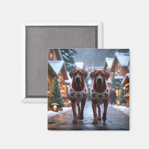 Imán Perros Rhodesian Ridgeback Navidad Nieve Fiesta