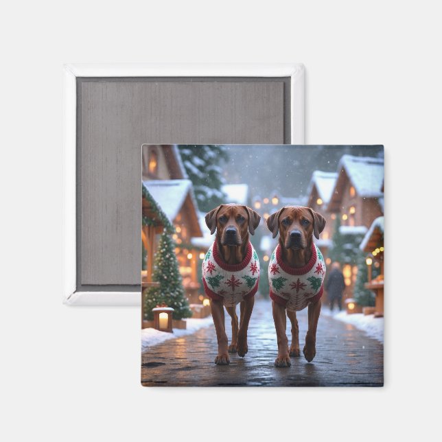 Imán Perros Rhodesian Ridgeback Navidad Nieve Fiesta (Anverso/Reverso)