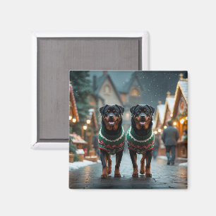 Imán Perros Rottweiler Navidad Nieve Fiesta