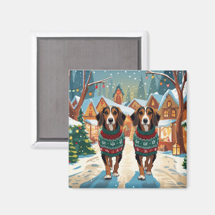 Imán Perros Sabuesos Afganos Navidad Nieve Fiesta