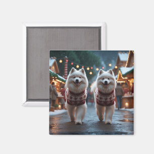 Imán Perros Samoyedo Navidad Nieve Fiesta