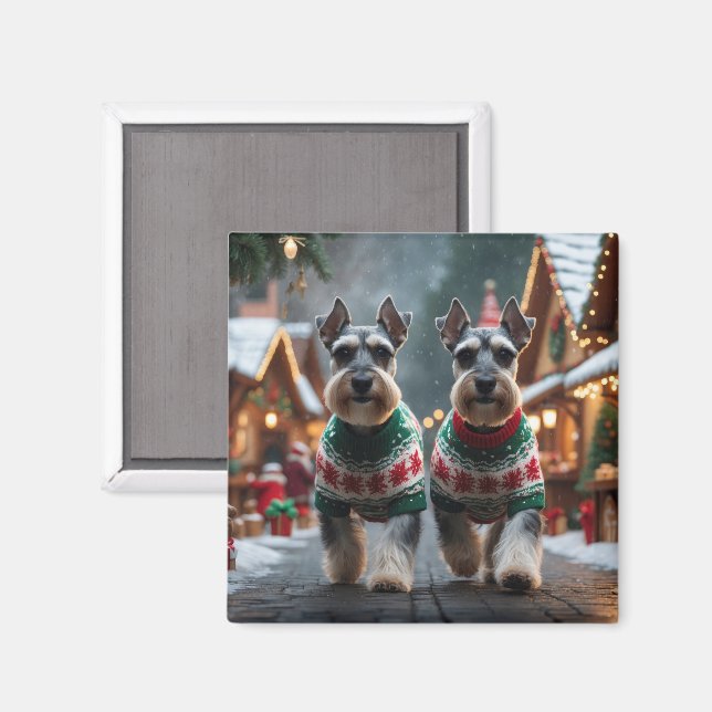 Imán Perros Schnauzer Navidad Nieve Fiesta  (Anverso/Reverso)