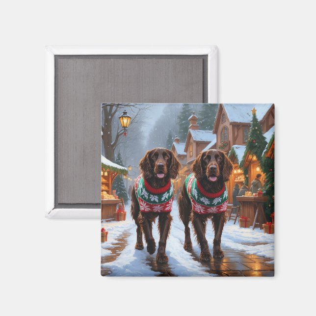 Imán Perros Setter Inglés Navidad Nieve Fiesta (Anverso/Reverso)
