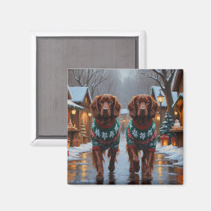 Imán Perros Setter Rojo Irlandés Navidad Nieve Fiesta