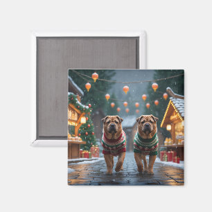 Imán Perros Shar Pei Navidad Nieve Fiesta
