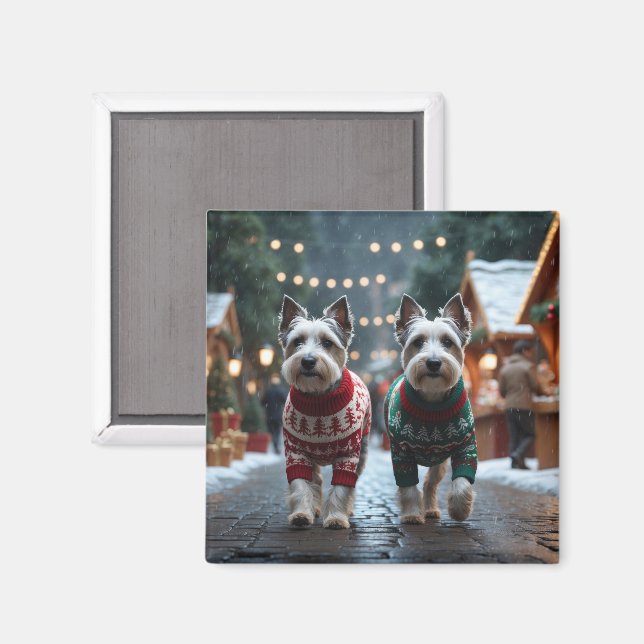 Imán Perros Skye Terrier Navidad Nieve Fiesta  (Anverso/Reverso)