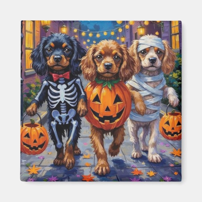 Imán Perros Spaniel Tibetano con disfraces de Halloween (Frente)