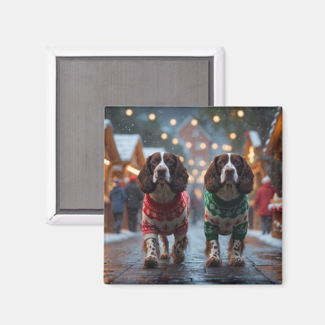 Imán Perros Springer Spaniel Navidad Nieve Fiesta (Anverso/Reverso)