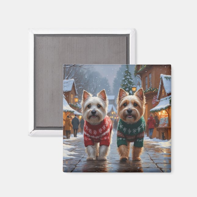 Imán Perros Terrier Cairn Navidad Nieve Fiesta  (Anverso/Reverso)