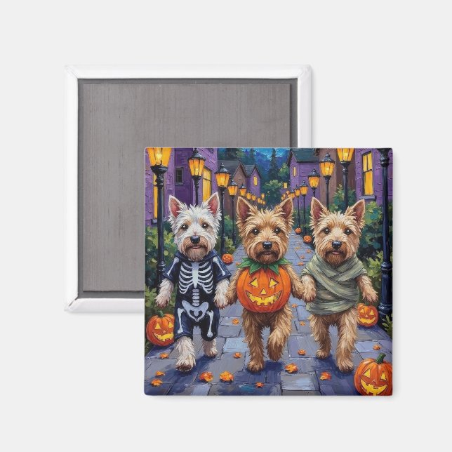 Imán Perros Terrier de Trigo en Disfraces de Halloween (Anverso/Reverso)