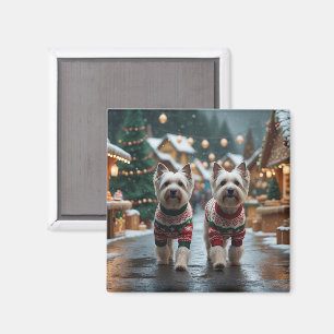 Imán Perros Terrier Tibetanos Navidad Nieve Fiesta