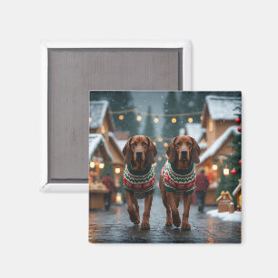 Imán Perros Treeing Walker Coonhound Navidad Nieve