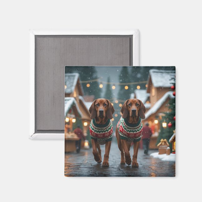 Imán Perros Treeing Walker Coonhound Navidad Nieve  (Anverso/Reverso)
