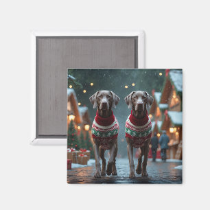 Imán Perros Weimaraner Navidad Nieve Fiesta