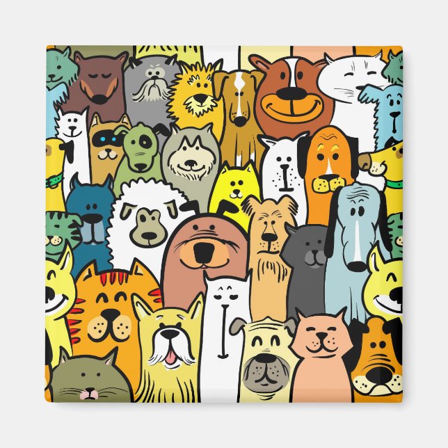 Imán Perros y gatos ilustrados (Frente)