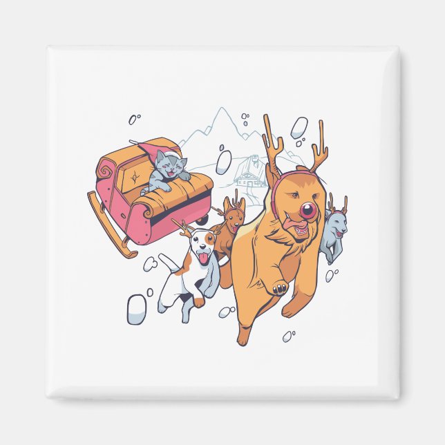 Imán Perros y gatos navidades (Frente)