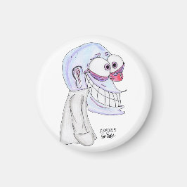 Imán personaje azul sonriendo con abrigo