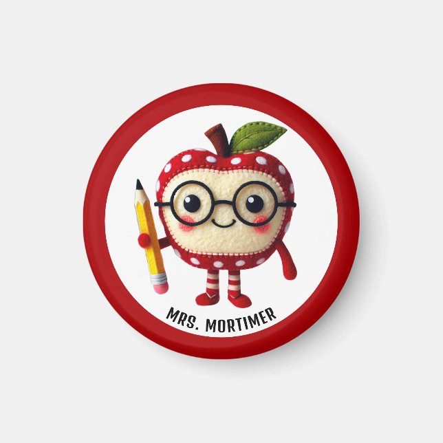 Imán Personaje de Apple rojo con nombre de profesor de  (Frente)