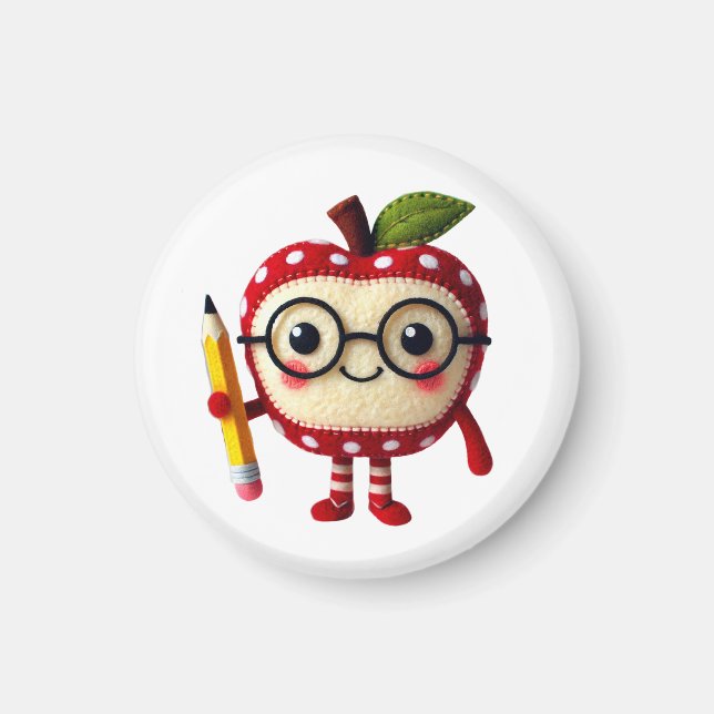 Imán Personaje de Apple rojo con nombre de profesor de  (Frente)