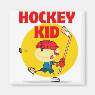 Imán personaje de caricatura de un chico de hockey lind