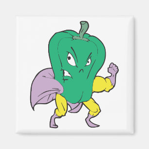 Imán personaje de dibujos animados de pimiento verde su