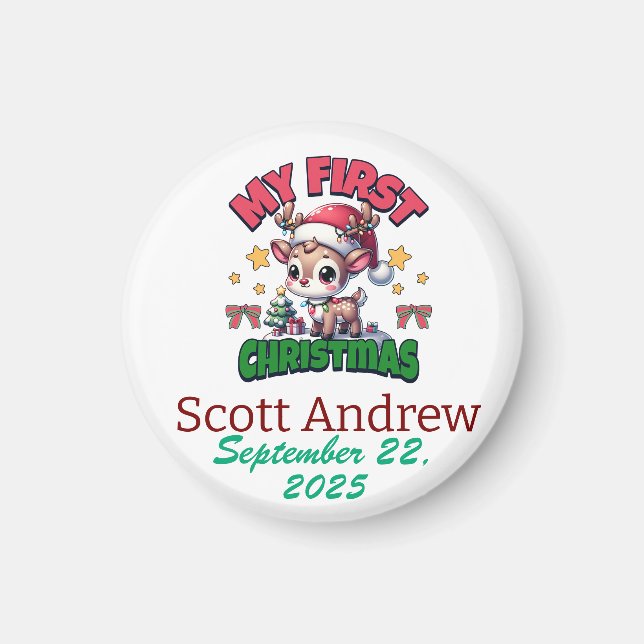 Imán Personaliza al bebé primero de Navidad de Santa De (Frente)