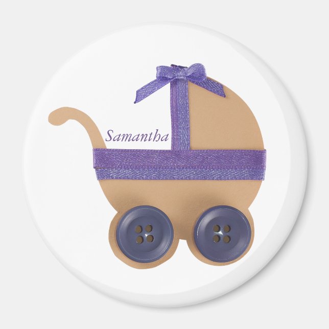 Imán Personaliza la ducha de bebé morada Peach (Frente)