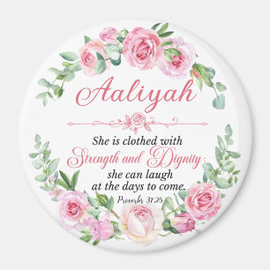 Imán Personaliza Prov 31:25 Día de la Madre Rosa Rosa