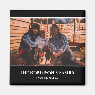 Imán Personaliza tu foto en marco negro con textos