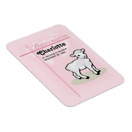 Imán Personalizable, bautismo, rosa, Chica, cordero