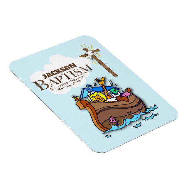 Imán Personalizable, Bautizo de Niño Arca de Noé (Lado Derecho)