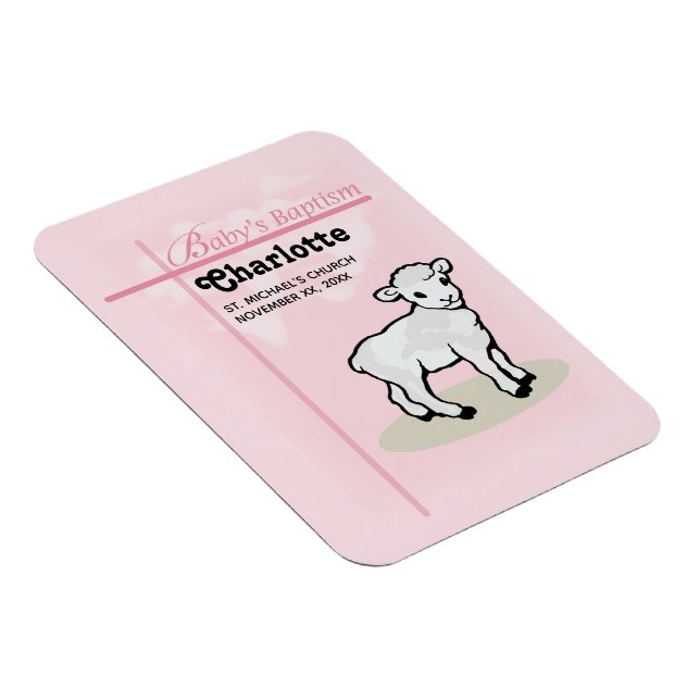 Imán Personalizable, Bautizo, Rosa, Niña, Cordero (Lado Derecho)