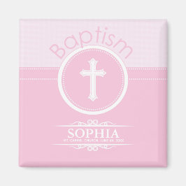 Imán Personalizable, Chica rosado Hijo del Bautismo de 