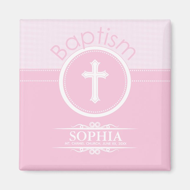 Imán Personalizable, Chica rosado Hijo del Bautismo de  (Frente)