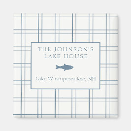 Imán Personalizable clásico Plaid Lake House Blue Fish