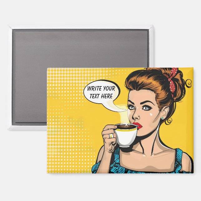 Imán Personalizable de café retro femenino (Anverso/Reverso)