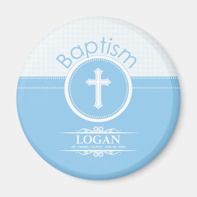 Imán Personalizable, Niño Azul Hijo de Dios Bautizo (Frente)