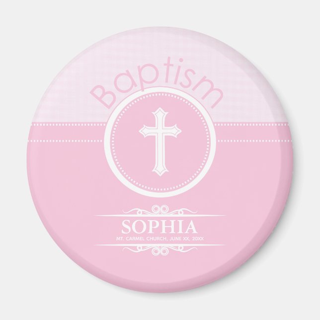 Imán Personalizable, Rosa Bautizo de Niña Hija de Dios (Frente)