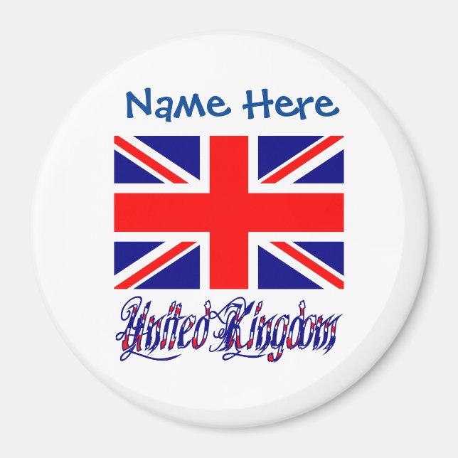 Imán Personalización azul de la bandera británica del R (Frente)