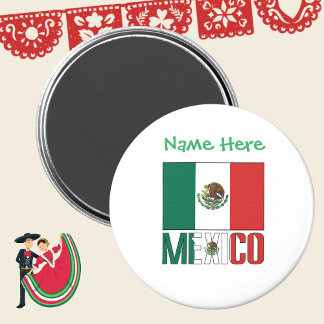 Imán Personalización verde de bandera mexicana y de ban