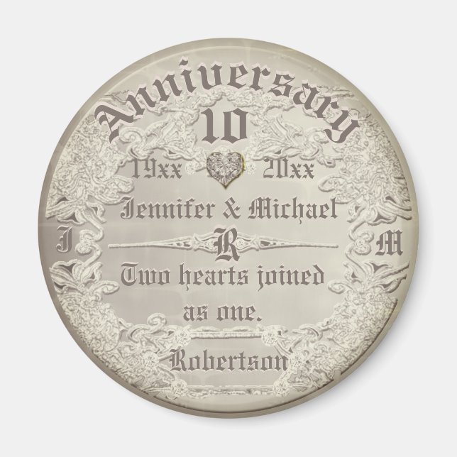 Imán Personalizado 10 Aniversario de la apariencia de c (Frente)